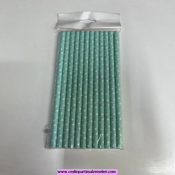 Mavi, Beyaz Nokta Desenli Pipet